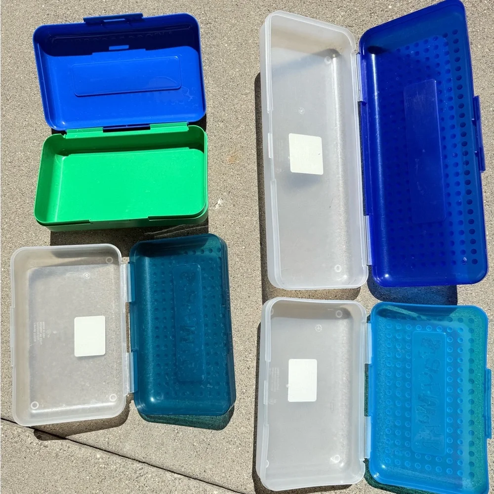 Vintage Spacemaker School Supplies Pencil Box Greens and Blues (4)